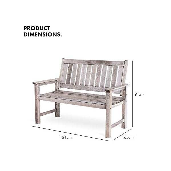 VonHaus Grey Garden Bench - 2 Seater Antique Distressed Effect - for Garden and Patio - Image 5