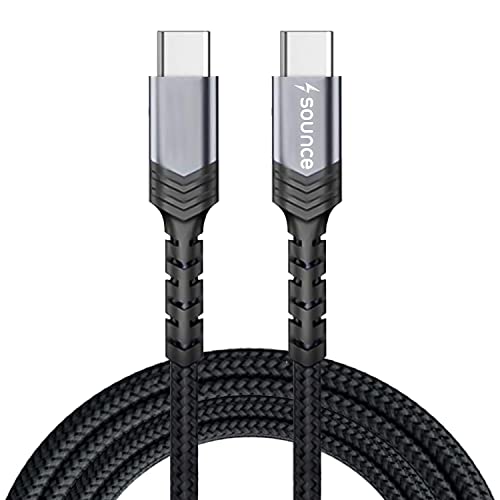 Sounce Type C 3A (60W) Fast Charging Cable Braided Cable for Mobile, Laptop, Tablets & Other C Devices - Supports PD Tech & QC 3.0, 480mbps Data Transfer Speed, 5 Feet (1.5M), Black