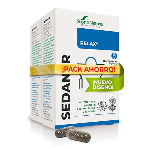 Soria Natural Sedaner - Relajación Profunda y Descanso Mental, Equilibrio Emocional - Valeriana, Pasiflora, Lavanda, Espino Blanco (60 Cápsulas)