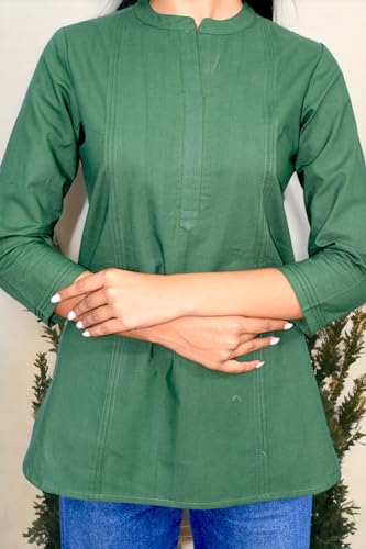 Image of JAIPUR HAND BLOCK Women's Pintuck Plain Short Cotton Kurti|Top STYLE-S91