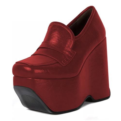 FOWT Women Square Toe Slip on Pumps Platform Wedge High Heel Loafers Sexy Outfit Stylish Shoes Size 4-16 US