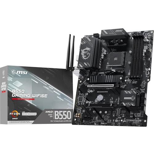 Image of MSI B550 Gaming WIFI6E Motherboard, ATX - Supports AMD Ryzen 5000 Series, 5000 G-Series, 4000 G-Series and 3000 Series Processors, AM4 - DDR4 Memory Boost 4800+MHz /OC, PCIe 4.0 x16, M.2 Gen4, 1G LAN