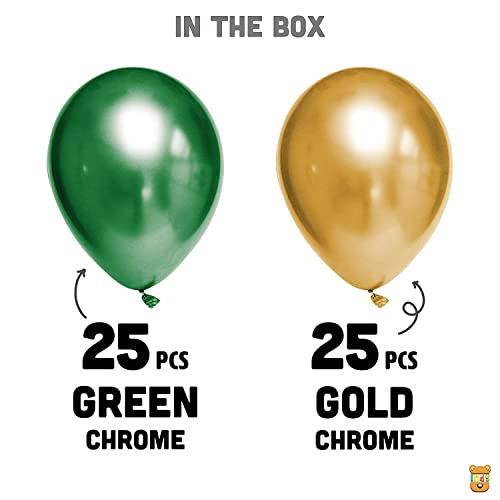 Image of Just Party 25Pcs Green & 25Pcs Golden Metallic Chrome Balloons with Shiny Surface For Birthdays /Anniversary /Engagement /Baby Shower /bachelorette Party Decorations (Pack of 50)