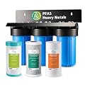 iSpring PFAS & Heavy Metals Removal 3-Stage Whole House Water Filter System, SGS-Tested to Reduce Up to 99% PFOA & PFOS, 10” x 4.5” Filters, 1” Inlet/Outlet, Model: WGB31B-PFKS