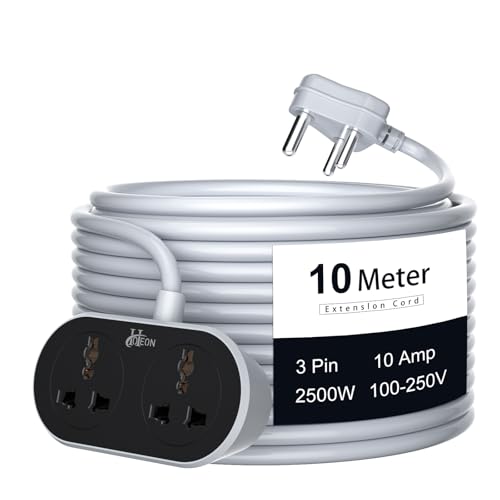 Image of Hoteon Extension Board 10 Meter, 2500W Extension Cord, 10A Heavy Duty Ultra-Long Wire, 2 Universal Outlets Power Cord with Surge Protection, 3-Pins Power Cable for Home Office Indoor Outdoor