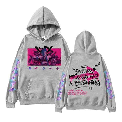 BTAISYDE Sweat À Capuche Arcane-Jinx Imprimé Haute Définition Coupe Décontractée Manches Longues Style Hip-hop (Grey,M)