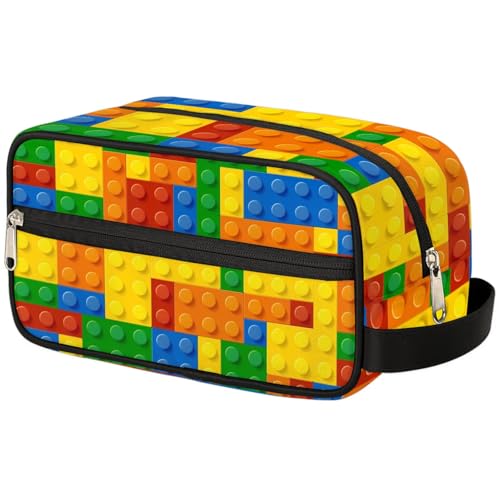 PATTERNFUL Colorful Building Blocks Travel Toiletry Bag for Kids, Waterproof Hanging Wash Bag Dopp Kit for Boys Shaving Bag for Toiletries Accessories