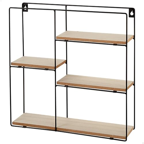 AKTIVE MAX Home Estantería de Pared, 40x40x10 cm, Máximo 4 kg, con 4 baldas Madera, Estructura metálica Negra, Estilo Industrial, Decorativo, Salón, Dormitorio, Entrada, Minimalista (18465)