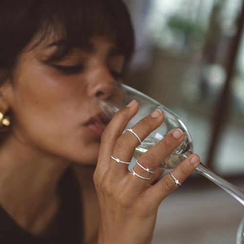 Silver Rings for Women, Dainty Stackable Silver Plated Rings Adjustable Beaded Thin Eternity Bands Wedding Rings Band Ring Set Bands for Women Size 5-10in Christmas Gifts2