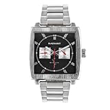 Radiant - Reloj Analógico de Cuarzo para Hombre, Caja Cuadrado de 46,50 mm Plateado/Gris, Esfera Negro, Brazalete de Acero Plateado/Gris con Cierre Deployant, Pila Incluida, Resistente al Agua 5 ATM