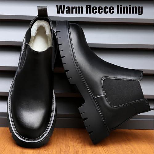 Men's Genuine Leather Slip On Chunky Platform Chelsea Boots Luxury Round Toe lug sole Work Dress boots Casual Non Slip Ankle Boots4
