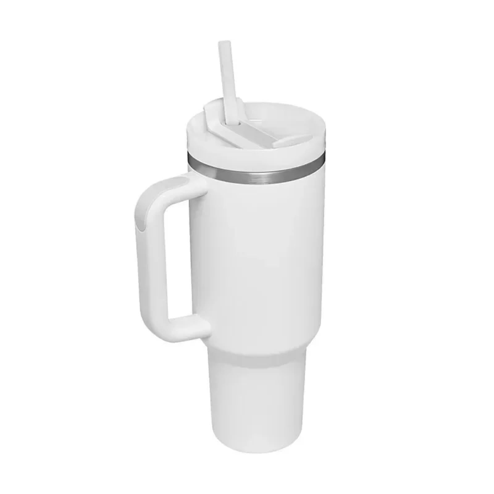 Kubek termiczny, 2 szt., 1,134 ml, izolowany, kubek termiczny z uchwytem, słomka, stal nierdzewna, gorące i zimne napoje kawowe (biały)
