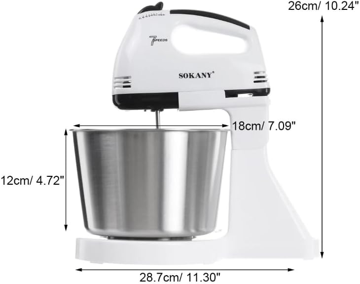 Miniatura 3 de Sokany Batidora de pie de 250 W - 2 cuartos de galón, 7 velocidades, portátil y versátil