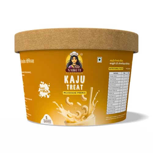 Image of Nairuti Vyutpadan Kaju Treat Milkshake Premix 150g | Premium Cashew Dry Fruit Shake Mix | Instant Creamy Cashew Milk Drink Powder | No Preservatives, No Artificial Color, Natural Healthy Energy Drink | Ready In A Minute - Milkshake Premix