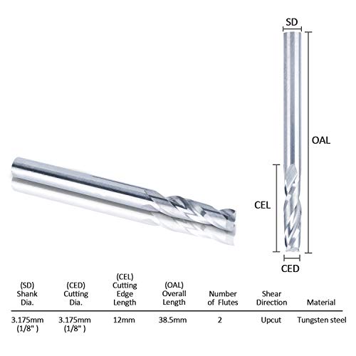 Hqmaster Cnc Router Bits 1/8" End Mill Spiral Upcut Milling Cutter Tungsten Steel Cutting Tool Set Board Wood Plywood 10 Pack #TOP5