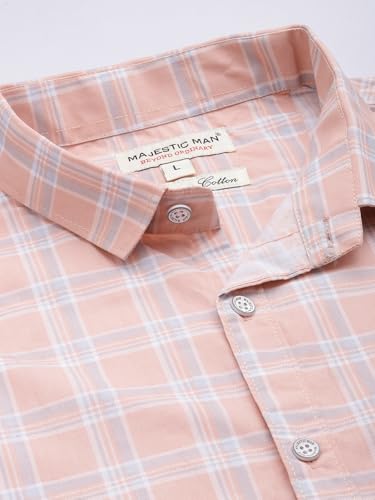 Image of Majestic Man Men Comfort Slim Fit Opaque Checked Cotton Casual Shirt