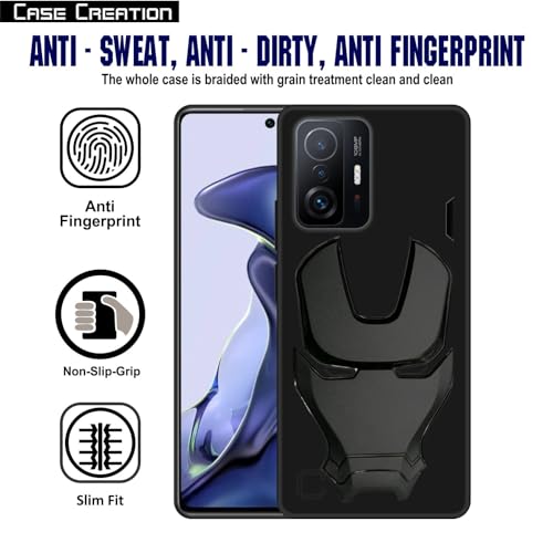 Image of COVERLY Official 3D Touch Feel Trending Marvel Avengers Logo Mask Soft Rugged Grip Silicone Iron Man Super Power Cartoon Movie Engraved Silicone Matte Back Cover for Xiaomi Mi 11T 5G -Black
