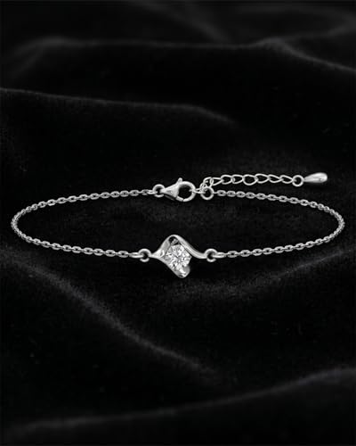 Image of CLARA 925 Sterling Silver Mia Solitaire Pendant Earrings Chain Bracelet Ring for Women & Girls| Platinum Plated | Gift for her