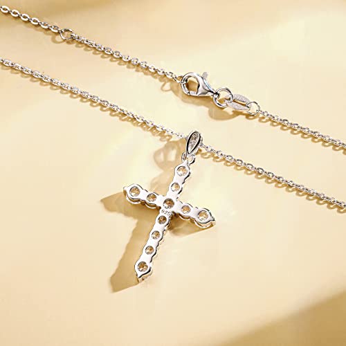Sterling Silver 3 Prong Setting Cubic Zirconia Cz Simulated Diamond Latin Cross Crucifix Pendant Necklace Gift For Women Girls With 18 Inch Sterling Silver Chain #TOP7