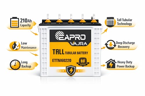 Image of Eapro Vajra ETTNI60220 Tubular Battery, 210Ah - Long Life, Deep Cycle Strength, Low Maintenance, Optimized Energy Storage, 3 Years Warranty