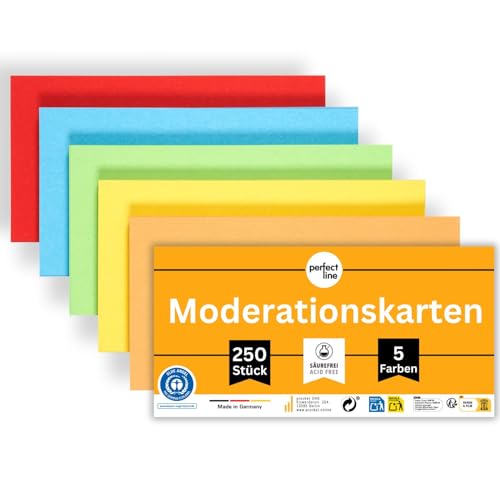 perfect line, 250 Moderation Cards, 20 x 10.5 cm, Extra Strong Recycled Paper, Assorted Colours, Premium Quality