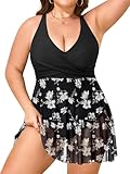 Tummy Control Swimsuit Plus Size Swimsuits 2025 One Piece Swim Dress Full Coverage Bathing Suit Front Cross Swimwear Modest Swimsuit Black White Floral 14Plus