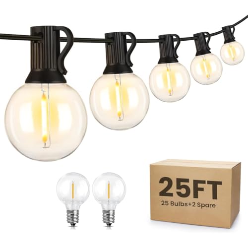 Image of G40 Outdoor String Lights 25ft Decorative LED Bulbs IP65 Waterproof Shatterproof Indoor /Outdoor Lighting 0.6W Energy Saving Hanging Light for Backyard Terrace Garden Balcony (25+2 Bulbs)