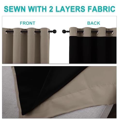 Image of NICETOWN 100% Blackout Curtains with Black Liners, Solid Thermal Insulated Full Blackout 2-Layer Lined Drapes, Energy Efficiency Window Draperies for Bedroom (2 Panels, 42 inch W by 63 inch L, Taupe)