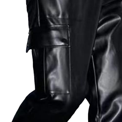 Mens Side Pockets PU Leather Pants Vintage Loose Casual Jogger Cargo Pants Motorcycle Biker Straight Leg Pants4