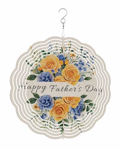 Father's Day Wind Spinners, Plant Flowers Rose Linen Texture Hanging Wind Spinners for Yard and Garden 3D Stainless Steel Metal Sculptures Crafts Ornaments 12 Inch