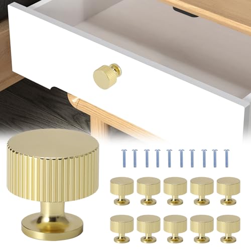 Palmcee 10-Piece Brass Handles, Gold Round Drawer Handles, 28mm Cabinet Knobs, Aluminum Alloy Material, Brass Cupboard Handles for Cabinets, Wardrobes, Drawers, Closets, Bedside Tables, etc - Image 8