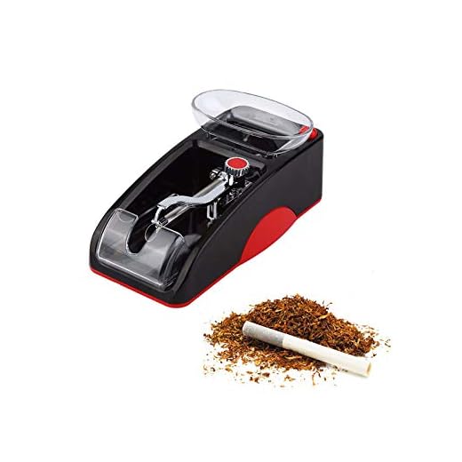 Portable Household Electric Cigarette Rolling Machine,Mini Automatic Injector Tobacco Roller Maker with Transparent Tobacco Hopper.(Red&Black)
