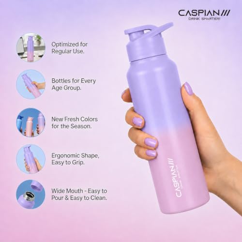 Image of Caspian Hike Customised Stainless Steel Water Bottle 750ml, Bubblegum with Logo Print - Personalised Water Bottle with Your Name Print for Kids Teens School Office Gym- Perfect for Corporate Gifting
