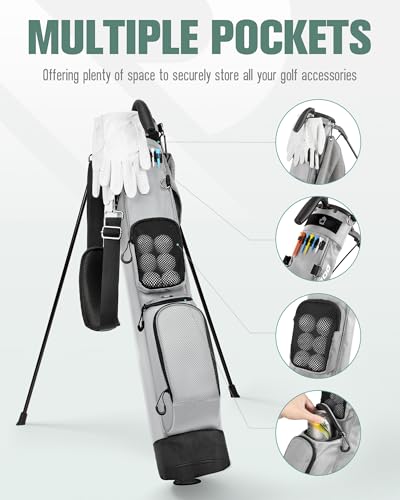 Image of Golf Stand Bag, Lightweight Par 3 Golf Bag Holds Up to 7 Clubs with Two Way Dividers Cooler Pocket Shoulder Strap and Multiple Storage Pockets for Men and Women