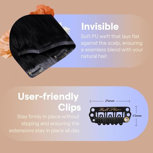 Image of Full Shine Invisible Clip in Hair Extensions, Jet Black Human Hair, 4 Pcs