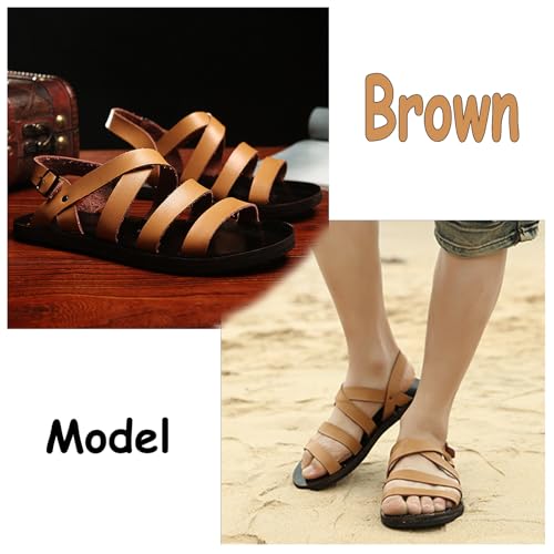 Men's Leather Cutout Flat Fisherman Sandals with Adjustable Ankle Buckle Lightweight Non-Slip Gladiator Sandals Fashion Open Toe Summer Beach Sandals4