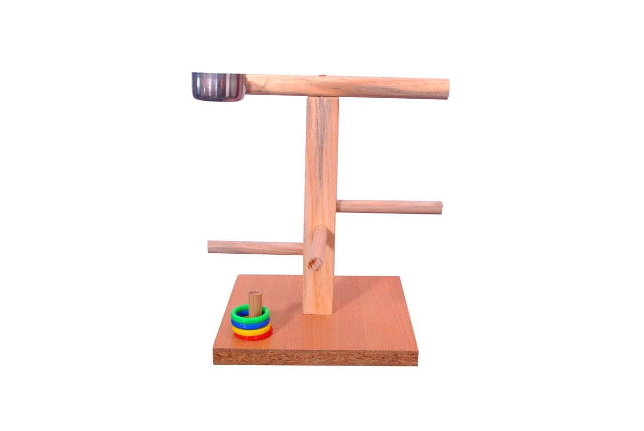 Poonch Wooden Bird T Stand with Four perches on Base with Feeder Cup and Ring Game for Budgies Cockatiel and Other Parrots-image-7
