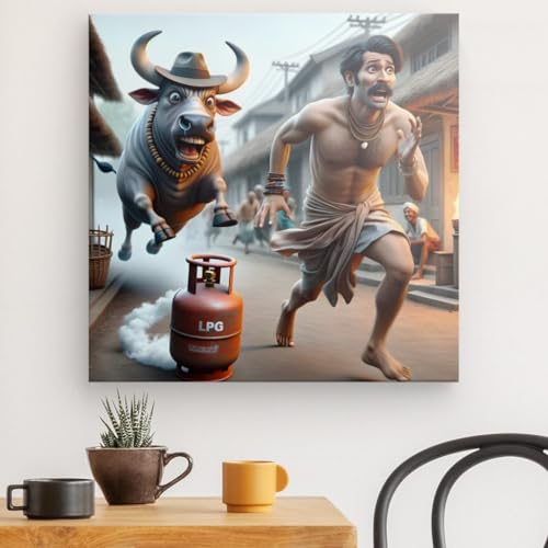 Toile murale Angry Bull Chases, l'idee cadeau originale pour un proche