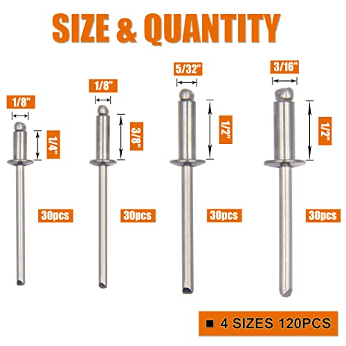 Rivets aveugles en acier inoxydable 304 ISPINNER coffret de 120 pièces pour assemblage fixe