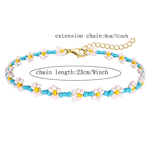 Image of Beaded Anklets for Women Boho Cute Daisy Flower Bead Ankle Bracelets Handmade Waterproof Surfer Anklet Summer Beach Foot Jewelry for Women
