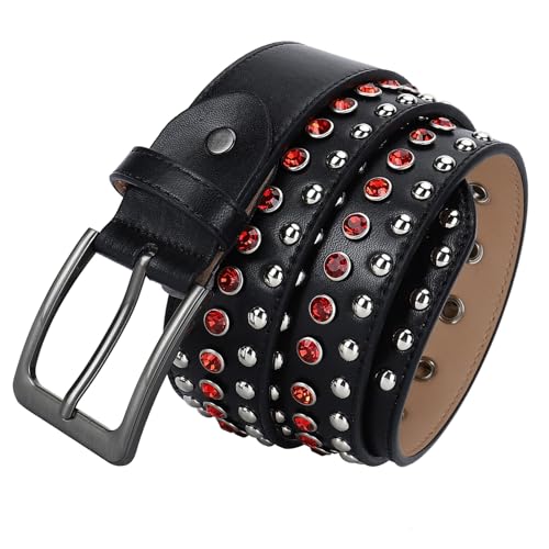 Ceinture en cuir rivetée fait main avec strass cloutés et boucle gravée punk rock
