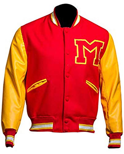Veste Varsity rouge et jaune blouson bomber américain homme lettre M rétro college
