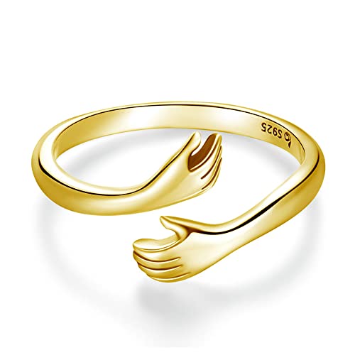 Bague mains câlin en argent 925 massif plaqué or bijou minimaliste