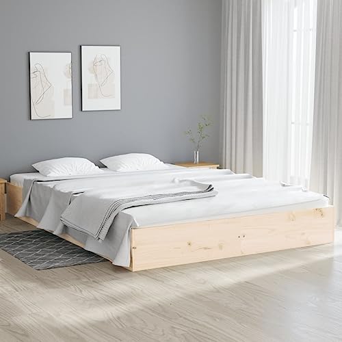 Frdhee Cama doble juvenil, cama de madera maciza sin colchón, 140 x 200 cm, para dormitorio y habitación de invitados