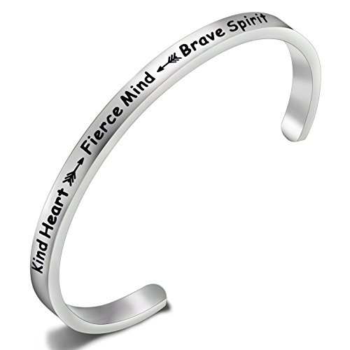 Feelmem Inspirational Bracelet Kind Heart Fierce Mind Brave Spirit Cuff Bangle Bracelet,Motivational Quotes Inspirational Jewelry Gifts For Women Girl (Silver) #TOP25