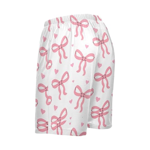 Vdsrup Mens Pajama Shorts Pink Bows Sleep Shorts Men Hearts Pajama Bottoms With Pockets Drawstring Lounge S4