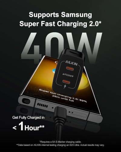 Image of 40W USB C Charger Block for Samsung Galaxy S26, USBC Wall Plug Apple iPhone | Super Fast Charging Type C Cube, Dual C Port Power Adapter, Android Cargador Typec Box for Sum Sung S26+ S25, i Phone 17e 17