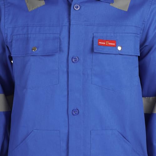 Image of Men's 100% Cotton Industrial Workwear Jacket & Pant Set with Reflective Tape, OEKOTEX, 200 GSM.