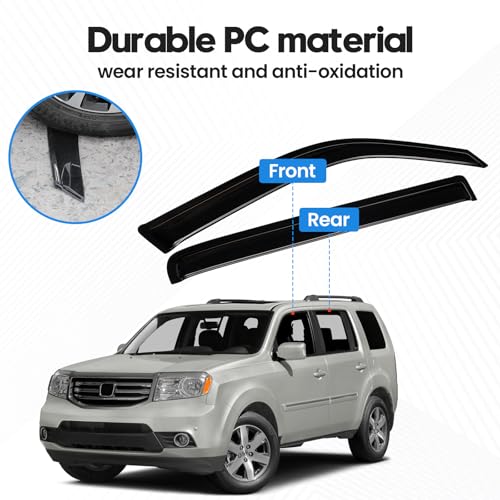 Image of Pilot Rain Guards - Window Visors for Honda Pilot 2009-2015, Out-Channel Side Window Rain Guards for Pilot Accessories, 4PCS, Black, Car Accessories