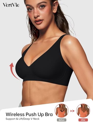 Image of Vertvie Jelly Wireless Bras for Women Push Up Plunge Seamless T-Shirt Bras No Underwire Supportive Full Coverage Bralettes